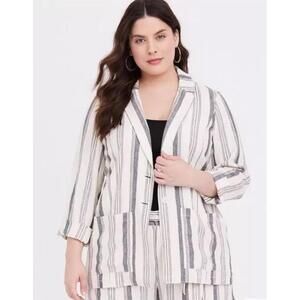 Torrid Linen Nautical Blazer‎ Size XL Striped Casual Classic